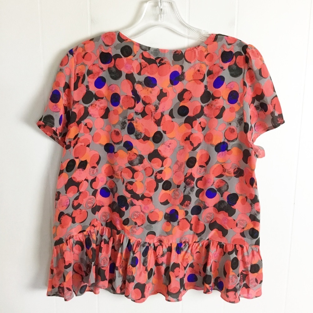 Anthropologie HD in Paris 100% Silk Ruffle Top Multicolor Dot Blouse sz US 4 - Picture 4 of 4